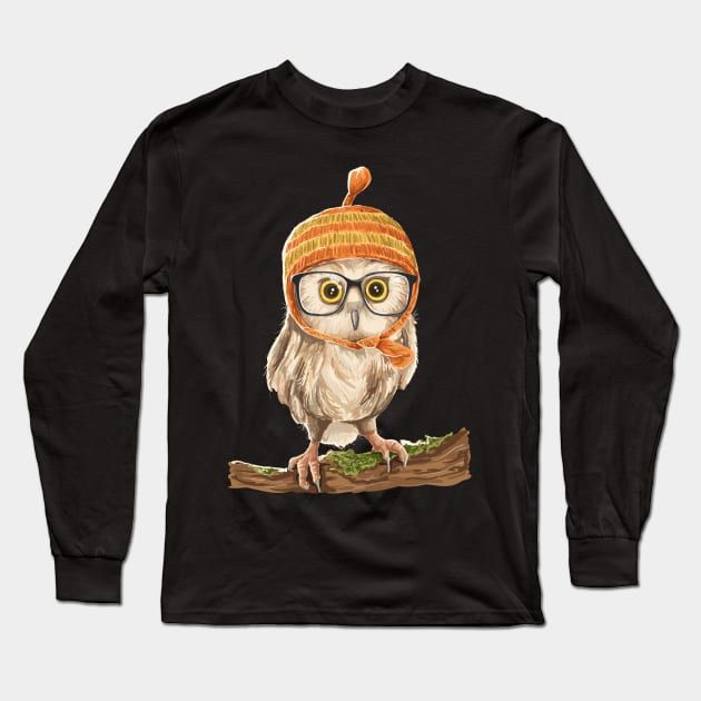 Baby owl in black Long Sleeve T-Shirt by Dilectum